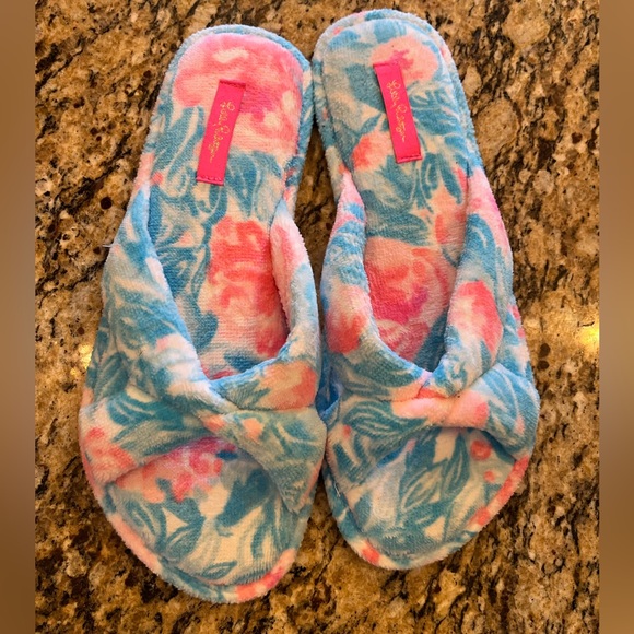 Lilly Pulitzer Shoes Lilly Pulitzer Bondi Blue My Little Peony House Slippers Slide Sandals